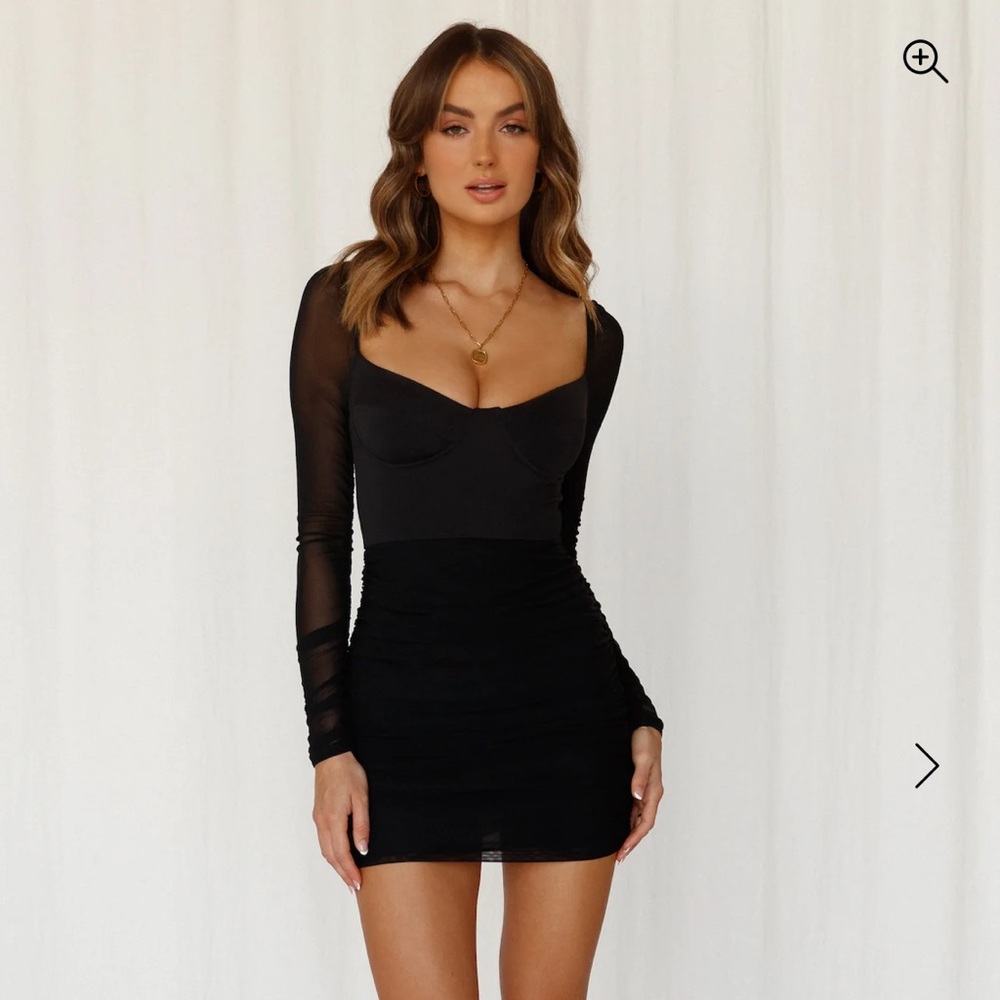 mini black dress with sheer sleeves vneck